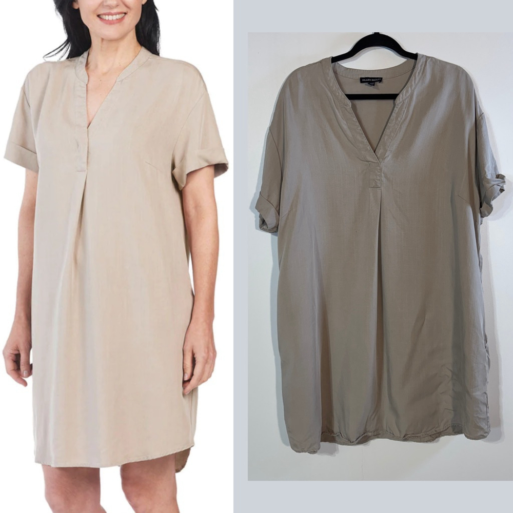 Hilary Radley Shirt Dress Women’s Size XXL Brown V-Neck Tencel Short Sleeve